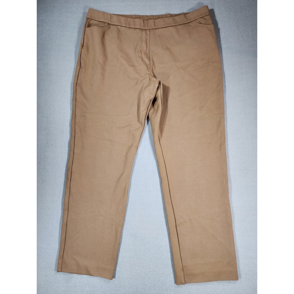 Susan Graver Status Stretch Slim Leg Ankle Cropped Pant Beige Tan XL Pull On